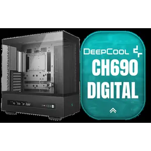 DeepCool CH690 DIGITAL PC Case – Black / Semi-Glass Panel Design / DIY Rear Mesh & Fan Bracket Support / Integrated Light Strip Slot / Supports Mini-ITX, Micro-ATX, ATX / 420mm Radiator Support / Digital Display / No Fans Included / CH690-DIGITAL