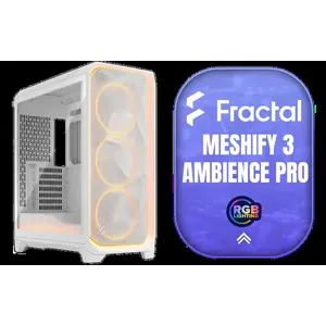 Fractal Design Meshify 3 Ambience Pro RGB White Tempered Glass Clear Tint E-ATX Mid-Tower Gaming Cabinet Case with Three Pre-Installed GP-14 Fans and Detachable Front & Top Filter - White / FD-C-MES3A-05