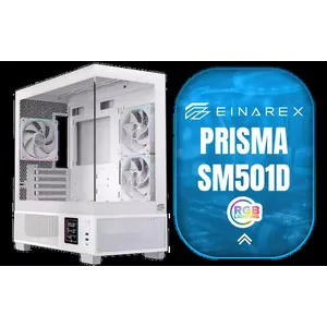 EINAREX Prisma SM501D m-ATX Mid-Tower Gaming Case - White / Supports Micro-ATX and Mini-ITX Motherboards / Snap-Fit Tempered Glass Panel / USB-C + Dual USB 3.0 I/O / 1×2.5\\\" + 2×3.5\\\" Bays / 5 PCIe Slots / Supports Up to 9 Fans / GPU Length 405mm / CPU Cooler 160mm / 22mm Cable Management / EXCS-SM-51DR-W