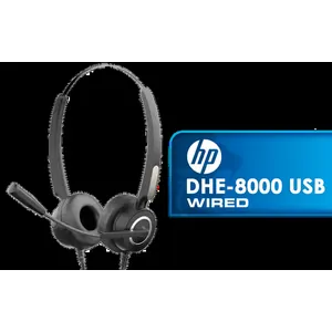 HP DHE-8000 USB Phone Operators Headphone — Black - High Quality Anti-rocking - Low Interference PU Earphone Cable - Clear Voice Communication - Rotating Ear Cups - For PC or Mac - Omnidirectional Microphone / DHE-8000