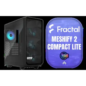 Fractal Design Meshify 2 Compact Lite RGB Black ATX Flexible Light Tinted Tempered Glass Window Mid Tower Computer Case - Radiator Support Up to 360mm - Angular Mesh Design - Up to 4 Drive Mounting Options - 4 x Pre-Installed ARGB Fans Included - FD-C-MES2C-06