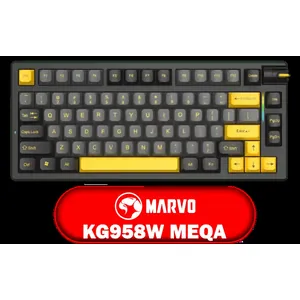 MARVO KG958W Meqa 80W Wireless Mechanical Gaming Keyboard - Yellow Linear Pre-Lubed Switch / 75% TKL Design / Tri-modes Wired, 2.4G and BT Mechanical / Hot-Swappable / Full keys anti-ghosting keyboard / Detachable USB Type-C Cable / KG958W