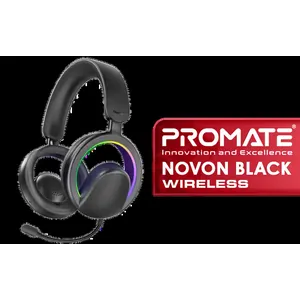 PROMATE NOVON.BLACK Open-Ear Wireless Over-Ear Headphones / High-Fidelity 40mm Drivers / Bluetooth v6.0 / Detachable High-Sensitivity Microphone / RGB Circular Ring Lights with 4 Modes / Up to 20H Playtime (8H with RGB On) / Integrated Controls / NOVON.BLACK