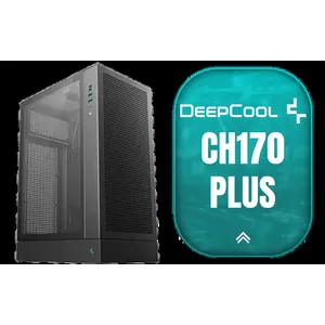 DeepCool CH170 PLUS Vertical Mid-Tower Case – Black / Supports Mini-ITX, Micro-ATX / High-Airflow Design with Mesh Panels / Transparent Tempered Glass / 240mm Radiator Support / USB 3.0 / Type-C / No Fans Included / CH170 PLUS