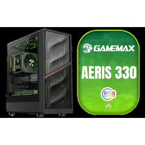Gamemax AERIS 330 Micro-ATX Gaming Case - Black / Supports M-ATX & ITX Motherboards / Supports up to 8x 120mm Fans / 4x 120mm ARGB Fand Pre-Installed