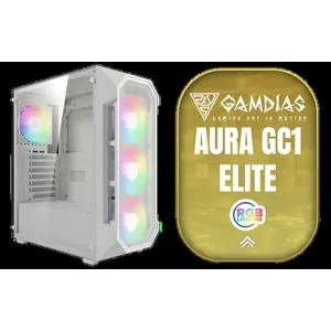 GAMDIAS Gamdias AURA GC1 Elite White ATX Mid Tower PC Gaming Case with Side Tempered Glass / Supports Motherboards up to ATX / 4x 120mm ARGB Case Fans and Sync with 5V RGB Motherboard