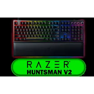 Razer Huntsman V2 Analog Gaming Keyboard - Analog Optical Switches / Doubleshot PBT keycaps / Full 3.6 mm Actuation / 16.8 million RGB colors / Magnetic Plush Leatherette Wrist Rest / Multi-Function Digital Dial And 4 Media Keys