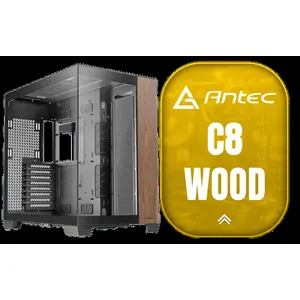 Antec C8 Wood Gaming Case - Black / Dual Chamber / Seamless edge on front & side panel with exotic Wood / Up to 10 fans simultaneously / No Fans Included / 0-761345-10079-3