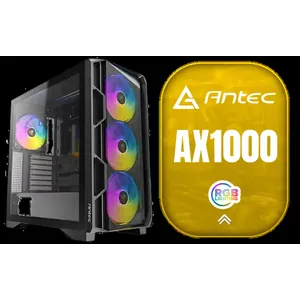 Antec AX1000 ARGB Mid-Tower Gaming Case / Support Motherboards up to E-ATX / Mesh Front Panel with Bottom-Up Ventilation / Tempered Glass Side Panel / Tool-Free Side Panels / 4× Pre-Installed 140mm ARGB PWM Fans + Fan Controller / Supports 360mm Radiators / Up to 9 Fans Simultaneously / 0-761345-10240-7