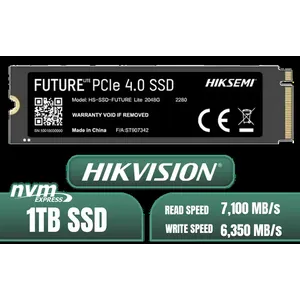 Hikvision Future Lite 1TB M.2 PCIe Gen 4 NVMe Solid State Drive / Maximum Read Speed 7,100 MB/s / Maximum Write Speed 6,350 MB/s / Ample Storage For Large Files / Ultra-Fast Data Transfer Speeds / Low-Latency Read And Write Performance / High-Performance Gaming And Content Creation