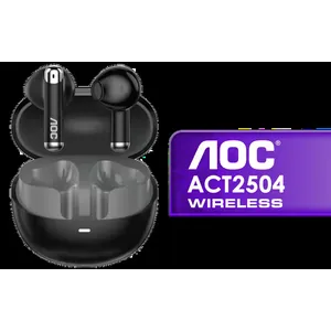 AOC ACT2504 Wireless Bluetooth Earphones - Black / Type-C Port USB Charging / Condenser Microphone for Calls / ACT2504BK/00