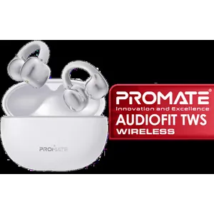 Promate AudioFit™ Open Ear Clip On TWS Earbuds with IntelliTouch - White / Open Wearable Stereo / True Wireless / Up To 28 hours of Music Playtime / IPX4 water-resistance / AirClip.White