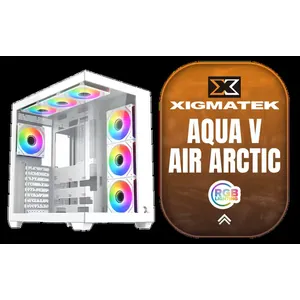 Xigmatek Aqua V Air Arctic ATX Gaming Case / Supports Motherboards up to ATX / 2 Tempered Glass Panel Design / Top & Bottom Dust Filter / CPU Cooler Clearance up to 165mm / GPU Length up to 410mm / PSU Support up to 220mm / 7 x Pre-Installed ARGB Fans Included