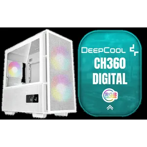 DeepCool CH360 Digital Computer Case - White / 2x 140mm ARGB Fans + 1x 120mm ARGB Fan Pre-Installed / Supports Mini-ITX and Micro-ATX Motherboards / 320mm GPU Length Limit / CH360-DIGITAL-WH