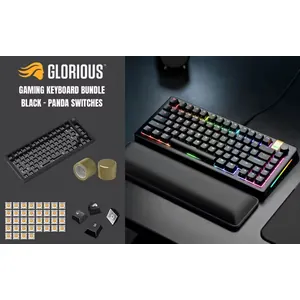 Glorious GMMK Pro Gaming Keyboard Bundle / GMMK Pro Gasket-mounted 75% layout Gaming Keyboard - Black, 16.8 million color RGB Lighting - GLO-GMMK-P75-RGB-B / 3 x Panda Mechanical Switches - GLO-SWT-HPANDA / PBT Mechanical Keycaps - Black - GLO-KC-GPBT-B / GMMK PRO Rotary Knob - Gold - GLO-ACC-P75-RK-G / (Self-Assembly Required)