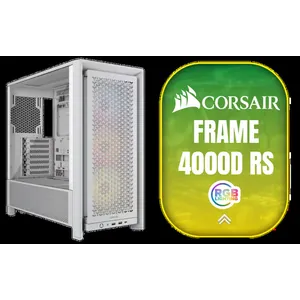 Corsair FRAME 4000D RS ARGB Modular Mid-Tower Gaming E-ATX PC Case - White / InfiniRail™ Fan Mounting System / Dual 360mm radiator support / GPU anti-sag stabilization arm / Supports Motherboards up to E-ATX / Compatible with reverse connector motherboards / 3 x Pre-Installed ARGB Fans Included