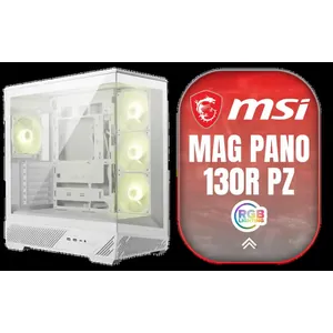 MSI MAG Pano 130R PZ Mid-Tower Gaming Case - White / Supports Motherboards up to ATX / Up To 10 Fans And 360mm Radiator Support / Rotatable GPU Bracket Design / Magnetic Dust Filters Top And Bottom / 4x Pre-Installed ARGB Fans