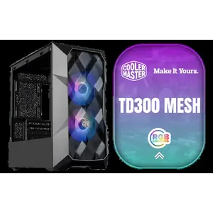 Cooler Master TD300 Mesh Micro-ATX Tower with Polygonal Mesh Front ana Removable Top Panel, ARGB/PWM Hub Tempered Glass, 2 x Sickleflow PWM ARGB Lighting Fans Included / TD300-KGNN-S00