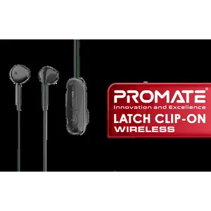 Promate Latch Clip-On High Fidelity Wireless Dynamic Earphones - Black / 14.2mm Speaker / Up to 12 hours of Playtime / Crystal Clear Calls / Latch.Black