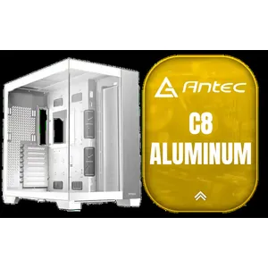Antec C8 Aluminum White, Fans not Included, Aluminum Front Panel, Dual-Chamber Layout, Type-C, 360mm Radiator Support, Seamless TG Front & Side Panels, RTX 40 Compatible, Full-Tower E-ATX PC Case / No Fans Included / 0-761345-10093-9