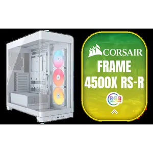Corsair FRAME 4500X RS-R ARGB Panoramic Glass Mid-Tower Gaming Case - White / Mini-ITX, Micro-ATX, ATX, E-ATX Motherboard Support / Single-piece Curved Tempered Glass / Dual 360mm Radiator Support / InfiniRail™ Fan Mounting System / 3x Included RS-R ARGB 120mm Reverse-Rotor Fans / Fits up to 10x 120mm or 6x 140mm Cooling Fans / CC-9011315-WW