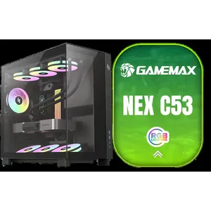 GAMEMAX NEX C53 BK ATX Gaming PC Case – Black / Panoramic Tempered Glass Design / 4x ARGB Fans Pre-Installed / 360mm Radiator Support / 175mm CPU Cooler / 410mm GPU Support / Multi-Angle Fan Bracket / Front-Mounted PSU Layout / USB-C Gen2 + USB 3.0 / GPU Support Bracket