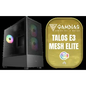 Gamdias TALOS E3 MESH Elite E-ATX Gaming Case / 3 Built-in PWM ARGB Fans / Supports Motherboards up to E-ATX / Supports Dual 360mm Radiators / Compatible with 390mm GPU / Perforated Mesh Front Panel Provides Optimal Ventilation