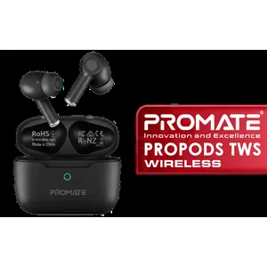 Promate ProPods High-Definition TWS Wireless Earphones - Black / IntelliTouch Control / Active Noise Cancellation / ENC Noise Reduction / PROPODS.BLACK