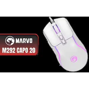 Marvo M292 WH CAPO 20 Wired Gaming Mouse - White / 8000 DPI / 6-Step DPI / Anti-Slip Texture / Durable Braided Cable / M292-WH