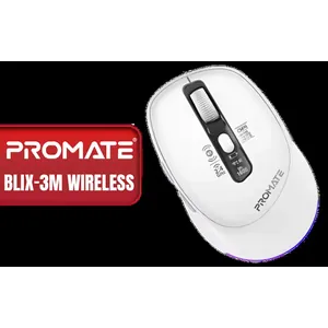 PROMATE BLIX-3M Silent-Click Wireless Mouse - White / Triple-Mode Connectivity / Bluetooth 5.1 x2 / 2.4GHz Connectivity / Multi-Device Switching (Up to 3 Devices) / Adjustable DPI Up to 1600 / OLED Status Display / RGB Lighting / Rechargeable 500mAh Battery / USB-C Charging /BLIX-3M.WHITE