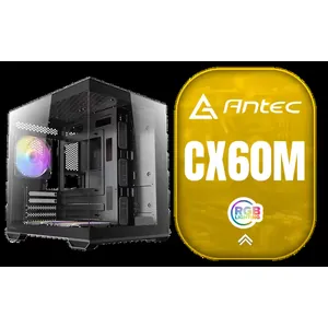 Antec CX60M ARGB Gaming Case - Black / Panoramic 270° View / Dual Chamber / Mini Tower / Micro-ATX, ITX / Supports Up to 5 Cooling Fans / 3 ARGB Fans Included