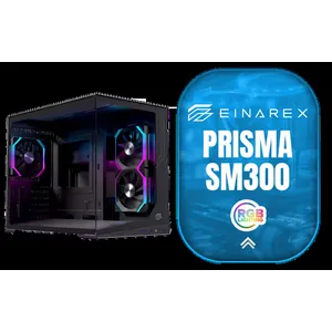 EINAREX Prisma SM300 M-ATX Mini-Tower Case - Black / Supports Micro-ATX and Mini-ITX Motherboards / Sliding Tempered Glass Panel / Up to 415mm GPU Clearance / Supports Up to 360mm Liquid Coolers / Supports Up to 160mm CPU Coolers / Dual-Chamber Layout / 3x RGB Fans Included