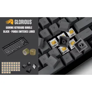 Glorious GMMK Pro Gaming Keyboard Bundle / GMMK Pro Gasket-mounted 75% layout Gaming Keyboard - Black, 16.8 million color RGB Lighting - GLO-GMMK-P75-RGB-B / 3 x Panda Mechanical Switches Lubed - GLO-SWT-HPANDA-LUBED / PBT Mechanical Keycaps - Black -GLO-KC-GPBT-B / GMMK PRO Rotary Knob - Gold -GLO-ACC-P75-RK-G / (Self-Assembly Required)