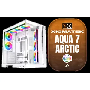 Xigmatek Aqua 7 Arctic Mid Tower Gaming Case / Supports Motherboards up to E-ATX / 2 Tempered Glass Panel Design / Optimized Airflow with Angled Front-Right Fans / Top Nylon Mesh Anti-Dust Filter / CPU Cooler Clearance up to 165mm / Vertical GPU Bracket Included / PSU Length up to 180mm / 8 x Pre-Installed ARGB Fans Included