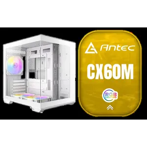 Antec CX60M ARGB Gaming Case - White / Panoramic 270° View / Dual Chamber / Mini Tower / Micro-ATX, ITX / Supports Up to 5 Cooling Fans / 3 ARGB Fans Included / 0-761345-10218-6
