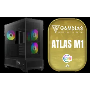 Gamdias Atlas M1 Tempered Glass ATX Gaming Case - Black / Magnetic Dust Filter / Supports Motherboards up to ATX / 3 Built-in 120mm ARGB Fan