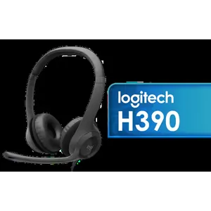 Logitech H390 Wired Headset - Black / Noise-Cancelling Microphone / USB / In-Line Controls, PC/Mac/Laptop / 981-000406