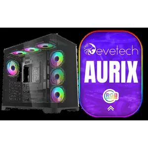 Evetech Aurix Gaming Case - Black / 270° Panoramic View / 7x Pre-Installed 120mm ARGB Fans / Supports ATX & M-ATX Motherboards / Supports up to 3x 2.5\\\" SSD's and 1x 3.5\\\" HDD / Dual Chamber / Tempered Glass Front & Side Panel