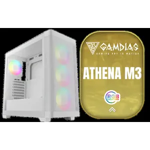 GAMDIAS ATHENA M3 WH Gaming E-ATX Mid Tower Computer PC Case, High Airflow Mesh Front, 4x120mm PWM ARGB Fans w/Hub, Supports Motherboards up to E-ATX, Tool-Free Tempered Glass Side Panel, Support Dual 360 & Gen 2 Type-C, MB Sync, White