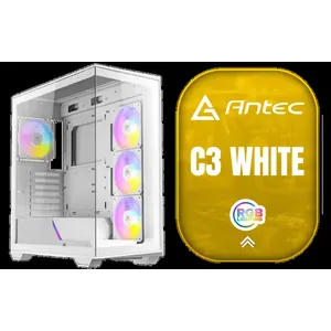 Antec C3 ARGB White - 3 x 120mm & 1 x 120mm ARGB PWM Fans Included - Up to 8 Fans Simultaneously - Type-C - Seamless Tempered Glass Front & Side Panels - 360mm Radiator Support - Mid-Tower ATX PC Case / 0-761345-10032-8