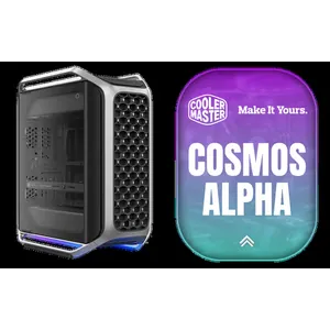 CoolerMaster Cosmos Alpha E-ATX Gaming Case - Silver / Supports up to E-ATX Motherboards / Six USB-C Ports 20Gbps Fast / ARGB Under-Case Lighting Flagship Design / Tempered Glass Curved Aluminum Premium / Modular Sliding Motherboard Tray Flexible / Supports 15 Fans 420mm Radiator / 2x 200mm Fans Included / 1x 120mm Mobius Fan Included