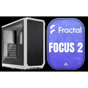 Fractal Design Focus 2 White TG Clear Tint - Tempered Glass Panel - Optimized Airflow Layout - ATX, mATX, ITX Compatibility - 2 x Pre-Installed Fans Included - FD-C-FOC2A-02