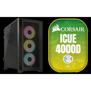 Corsair iCUE 4000D RGB Airflow Mid-Tower Gaming E-ATX PC Case - 3X AF120 RGB Elite Fans - iCUE Lighting Node PRO Controller - High-Airflow Design - Supports Motherboards up to E-ATX - CORSAIR RapidRoute Cable Management System - Black