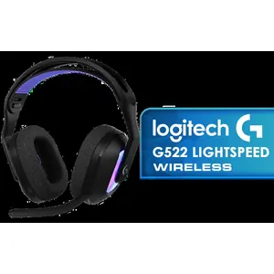 Logitech G522 Lightspeed Wireless RGB Gaming Headset - Black / RGB lighting with 16.8M colors / PRO-G drivers / Switch between wireless, Bluetooth, or wired / Up to 60-Hour Battery / Tune audio and voice with G HUB / 981-001544