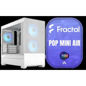 Fractal Design Pop Mini Air RGB White Core Tempered Glass Clear Tint - Up to 240mm front, top Radiator Support - Two HDDs, six SSDs Storage Compartments - Supports mATX, Mini ITX / 3 x Pre-Installed RGB Fans Included / FD-C-POR1M-01
