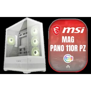 MSI MAG PANO 110R PZ Gaming Case - White / 270° Panoramic View / 4x 120mm ARGB Fans Pre-Installed / Supports up to 360mm Radiators / Supports up to ATX Motherboards / Supports Back Connect Motherboards (Project Zero, BTF)