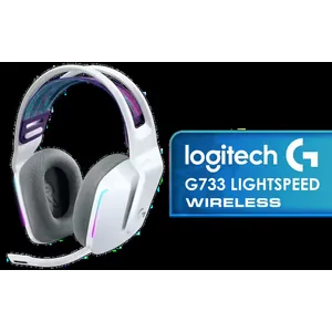 Logitech G733 Lightspeed Wireless RGB Gaming Headset - White / Lightsync RGB lighting / Fully Customizable / Blue VO!CE Technology / 40mm PRO-G Audio Drivers / DTS Headphone:X 2.0 Surround Sound / USB-C Charging Port / 20m Wireless Range