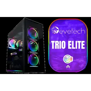 Evetech TRIO Elite RGB Tempered Glass ATX Gaming Case / 6x Dual Ring RGB High-Speed PWM Fans Included / Support USB 3.0 & 2.0 / Syncs with MSI Mystic lighting & ASUS aura sync / 5mm Full Sized Tempered Glass / Optimized airflow / Supports 370mm (MAX) long Graphic Card installation