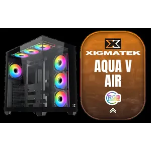 Xigmatek Aqua V Air ATX Gaming Case / Supports Motherboards up to ATX / 2 Tempered Glass Panel Design / Top & Bottom Dust Filter / CPU Cooler Clearance up to 165mm / GPU Length up to 410mm / PSU Support up to 220mm / 7 x Pre-Installed ARGB Fans Included