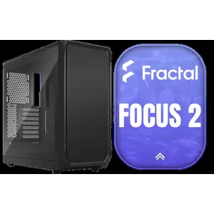 Fractal Design Focus 2 Black TG Clear Tint - Tempered Glass Panel - Optimized Airflow Layout - ATX, mATX, ITX Compatibility - 2 x Pre-Installed Fans Included - FD-C-FOC2A-01